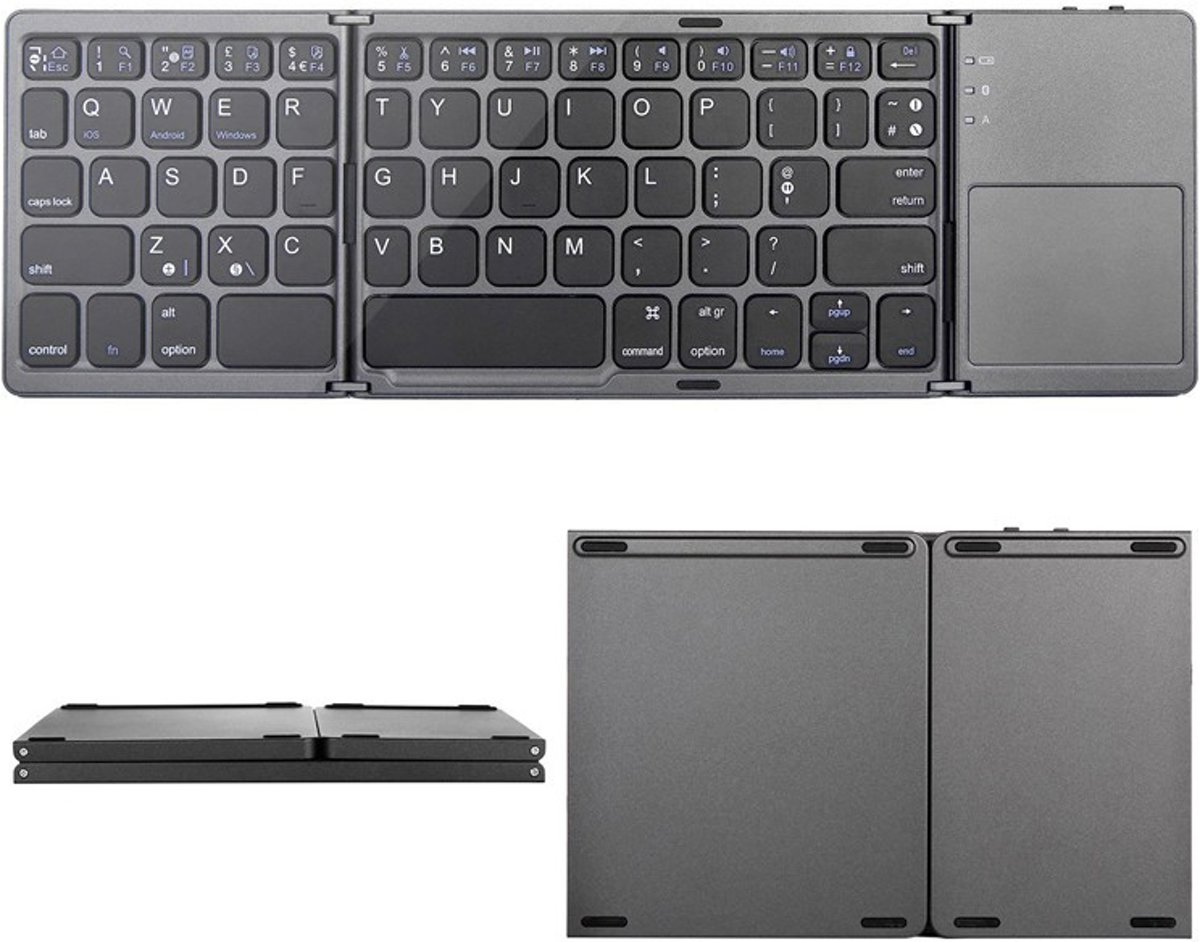 Elementkeyboard - V02 Aluminium Wireless Bluetooth Foldable Keyboard + Muis - IOS / Windows / Android - Opvouwbaar toetsenbord met ABS toetsen voor Smartphones / Tablets / Smart TV / Laptops / Computers