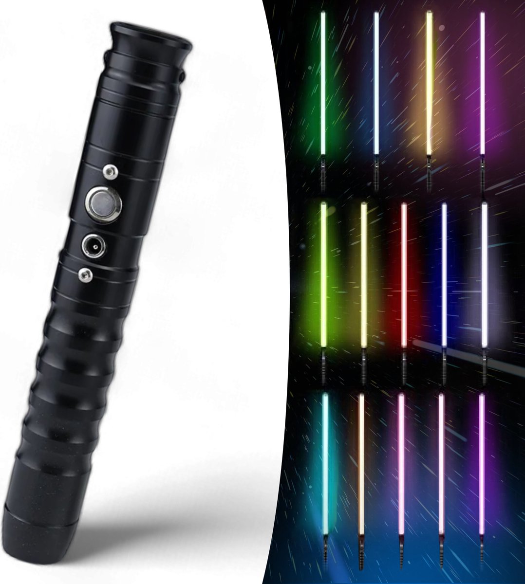 ELILULU® Premium RGB lichtzwaard - Zwart met 19 kleuren & geluid - zwaard - lightsaber - speelgoed - USB oplaadbaar