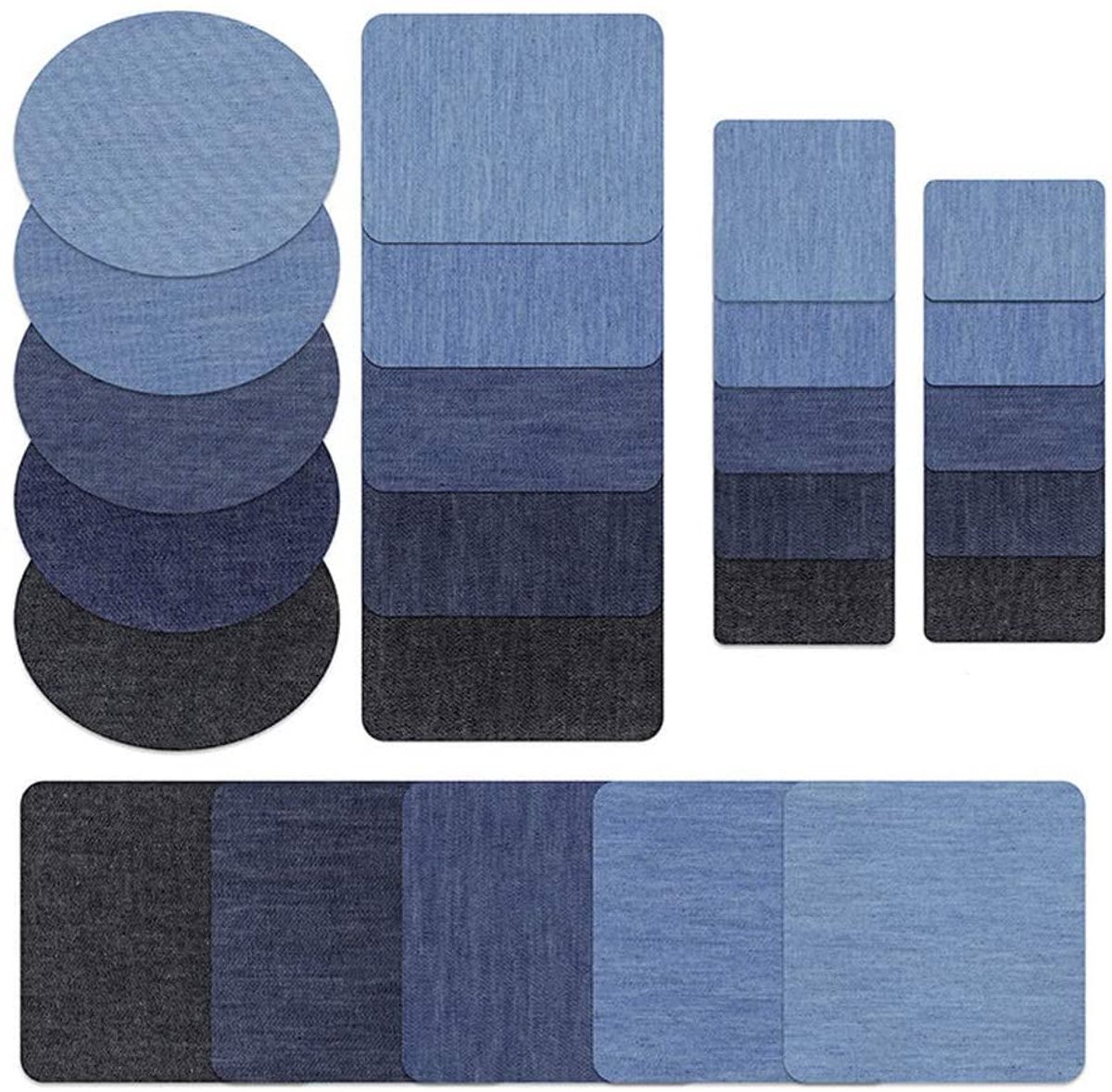 Strijkpatches denim- Stickers Voor Kleding - Reparatie En Decoratie Op Jeans, Jacken, Taschen - 25 Stuks - Blauw