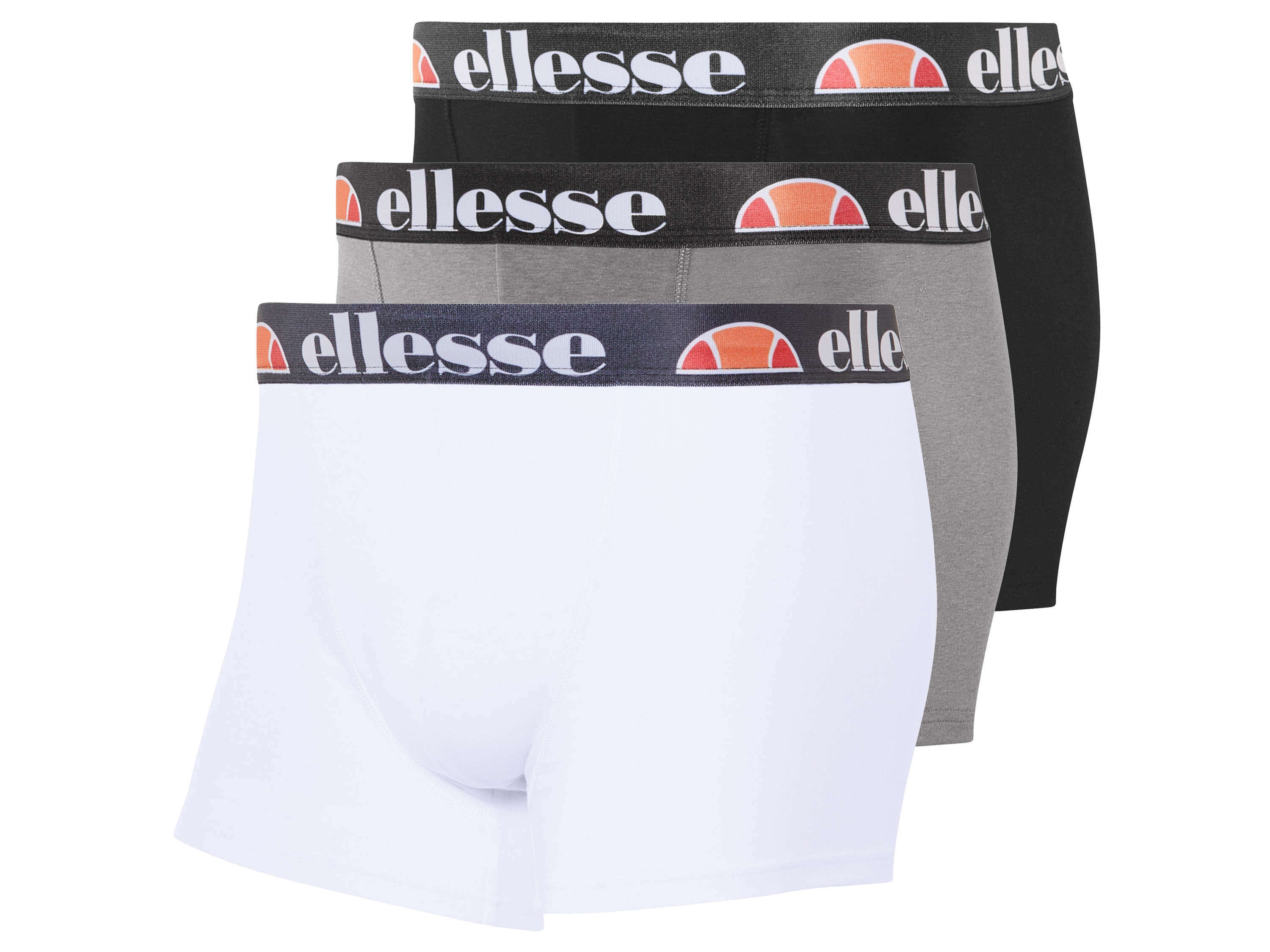 Ellesse 3 heren boxers (Zwart/wit/lichtgrijs, L)