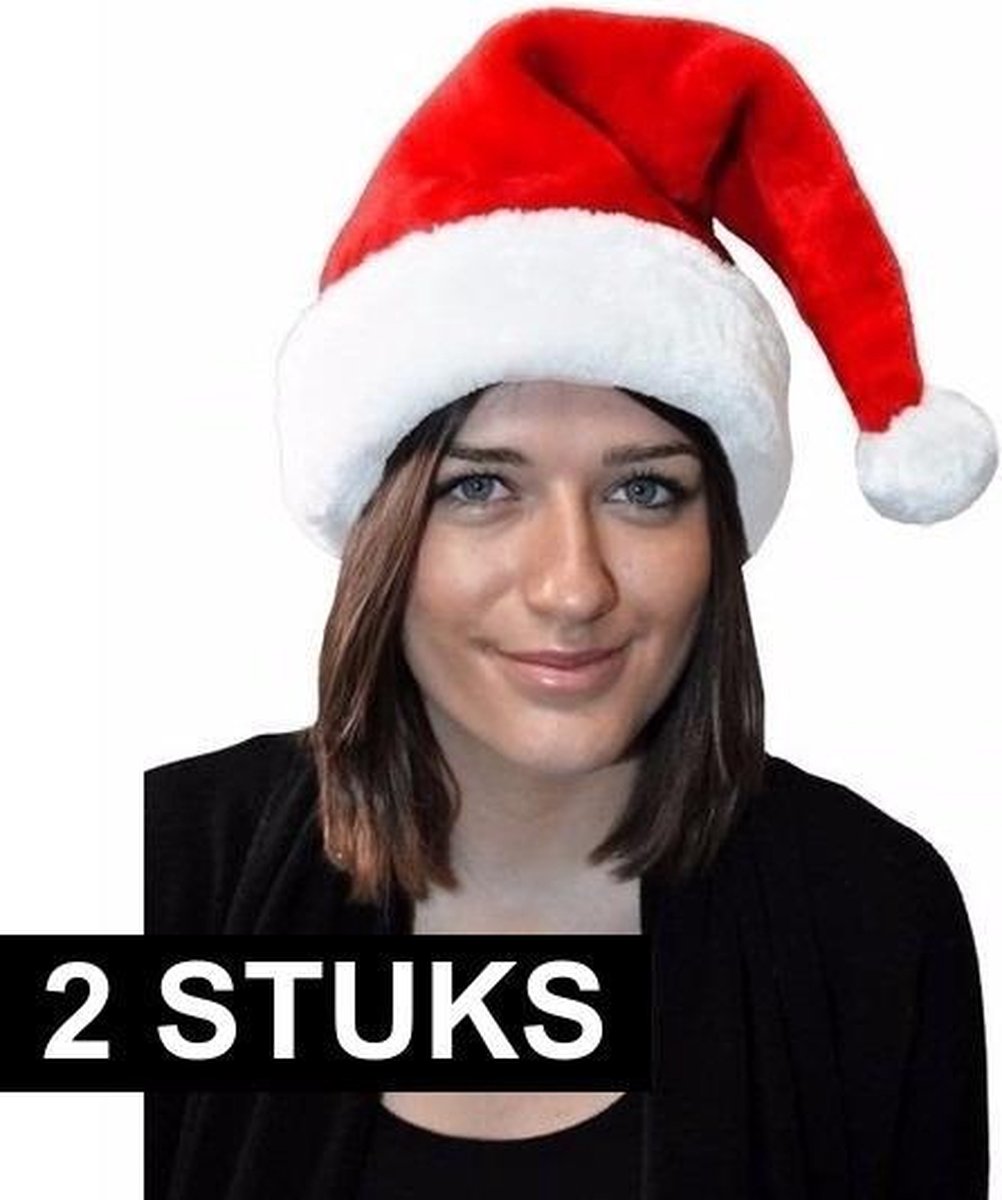 2x Embeaty Kerstmuts rood pluche voor volwassenen - Rode Kerstmuts - Kerstmannen mutsen 2 stuks