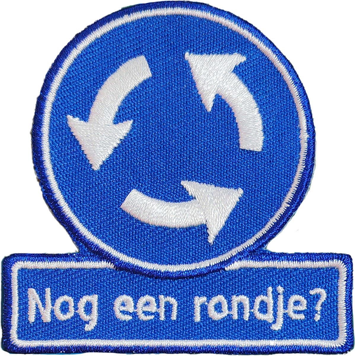 Nog een rondje? - rotonde bord - Opstrijk Embleem / Patch - Carnaval - Carnavals Emblemen
