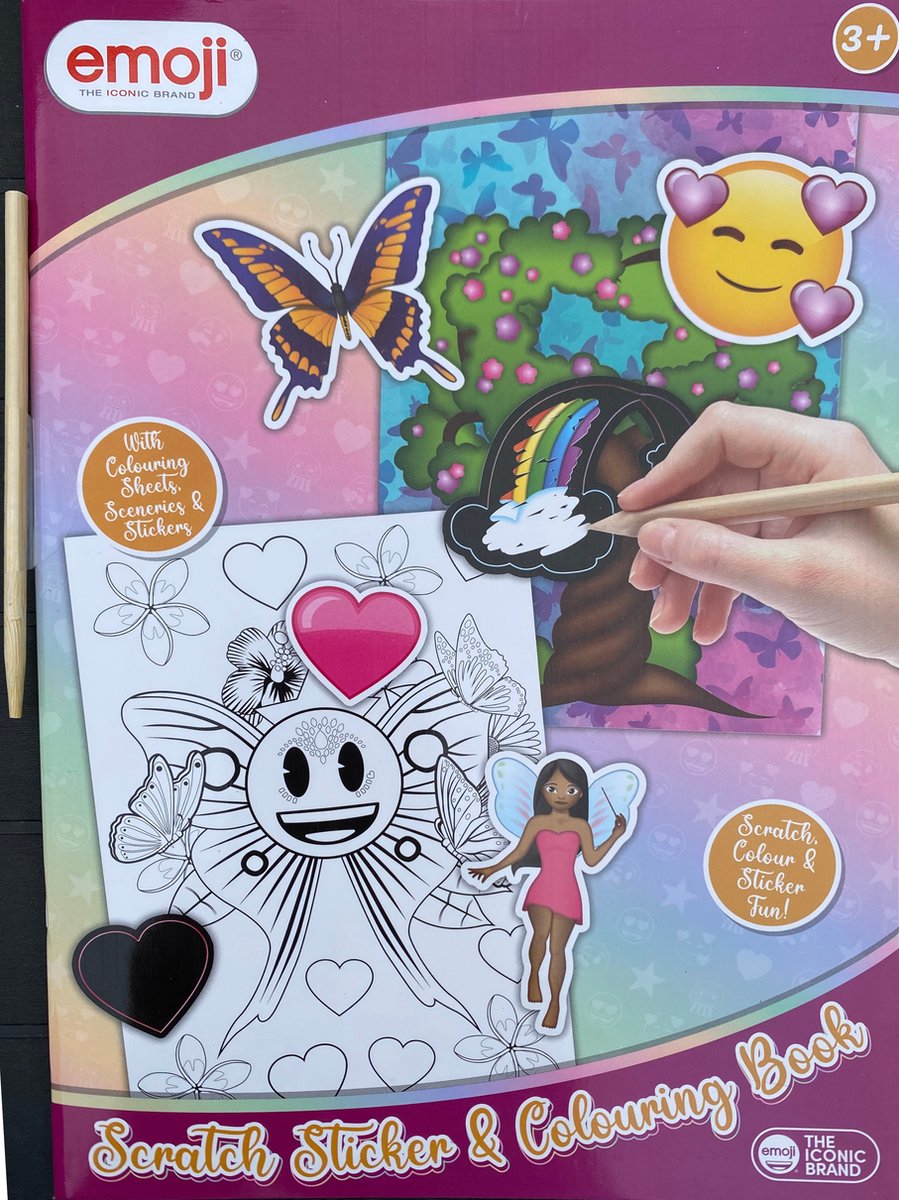 Emoji - Stickerboek - Krasboek en Kleurboek - Stickeren - Krassen - Kleuren - Roze - Paars - Zowel voor jongens als meisjes - 3+