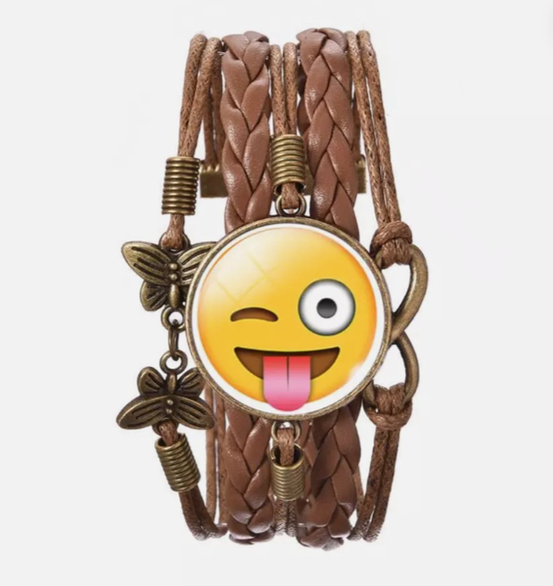 Crazy Emoji Bruine Leren armband