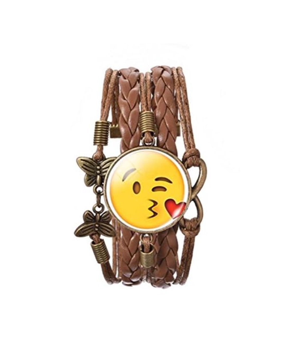 Heart Kiss Emoji Bruine Leren armband