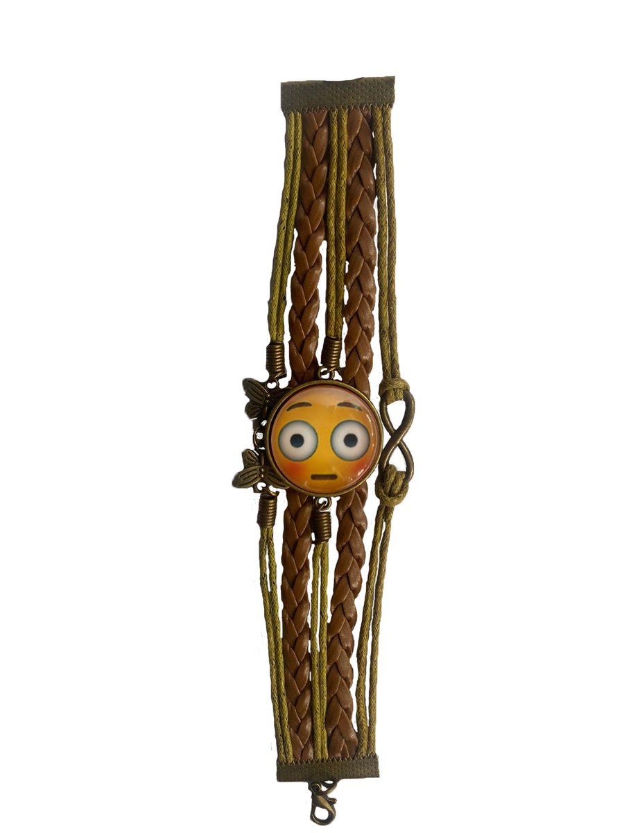 Surprised Emoji Bruine Leren armband