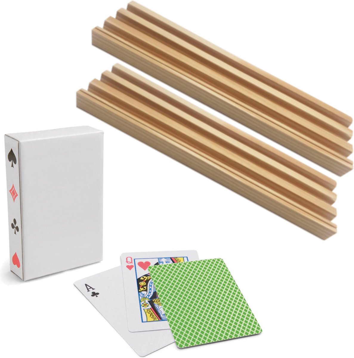 4x  s - inclusief 54 speelkaarten groen geruit - kunststof - 8,6 x 8,6 x 2,6 cm - Kaarthouders