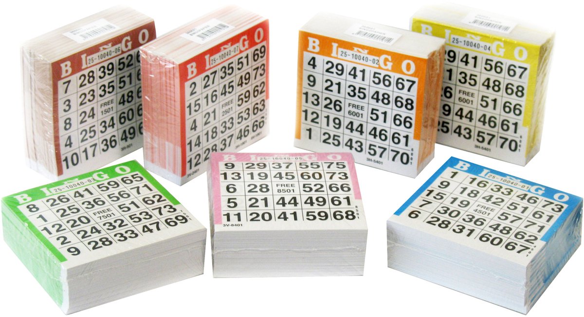 Bingokaarten - 10x blok van 500 vellen - nummers 1-75 - bingoblok - 10 x 10 cm - Bingospel - Bingo spellen - Bingo spelen