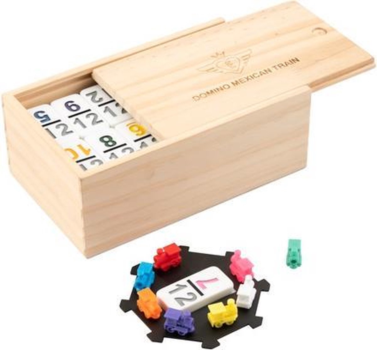 Engelhart Dominospel Mexican Train Hout Naturel/wit 101-delig