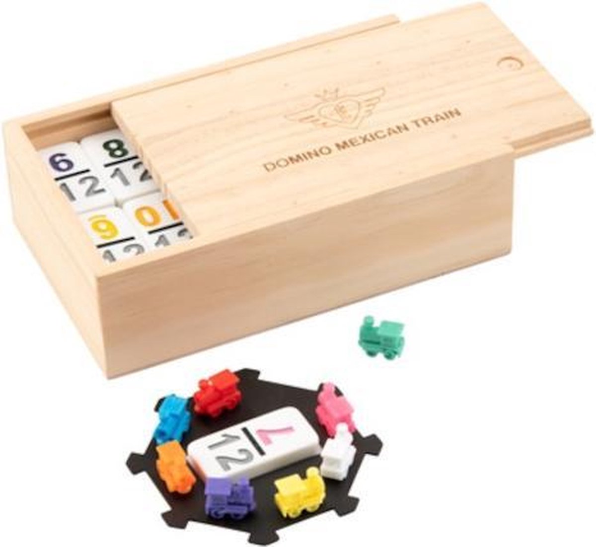 Engelhart Dominospel Mexican Train Hout Naturel/wit 65-delig