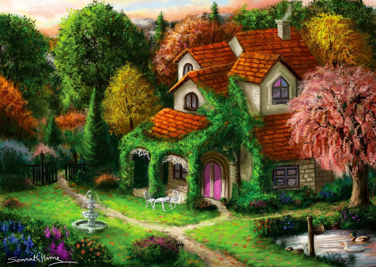 Enjoy Puzzle legpuzzel Cottage in het Bos - 1000 stukjes puzzelplezier.