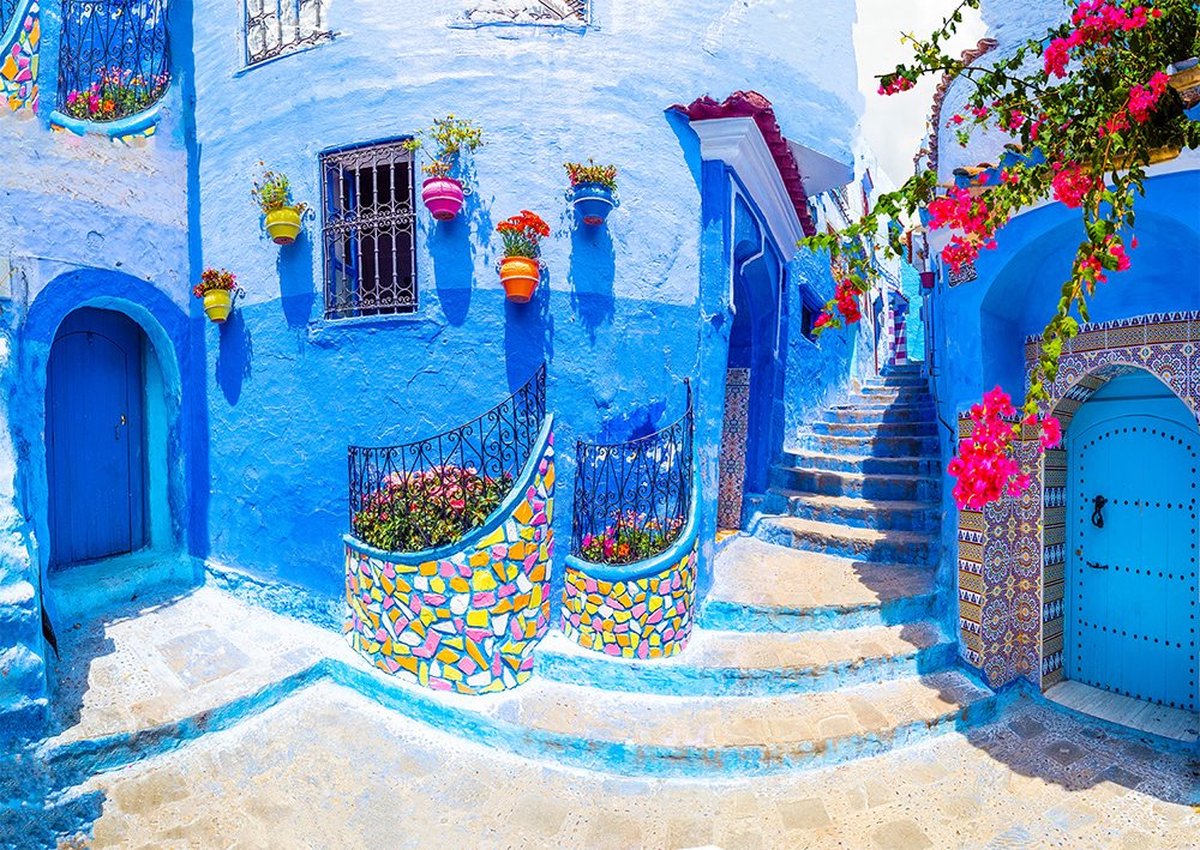 Enjoy Puzzle legpuzzel Turquoise Street Chefchaouen Marokko 1000 stukjes.