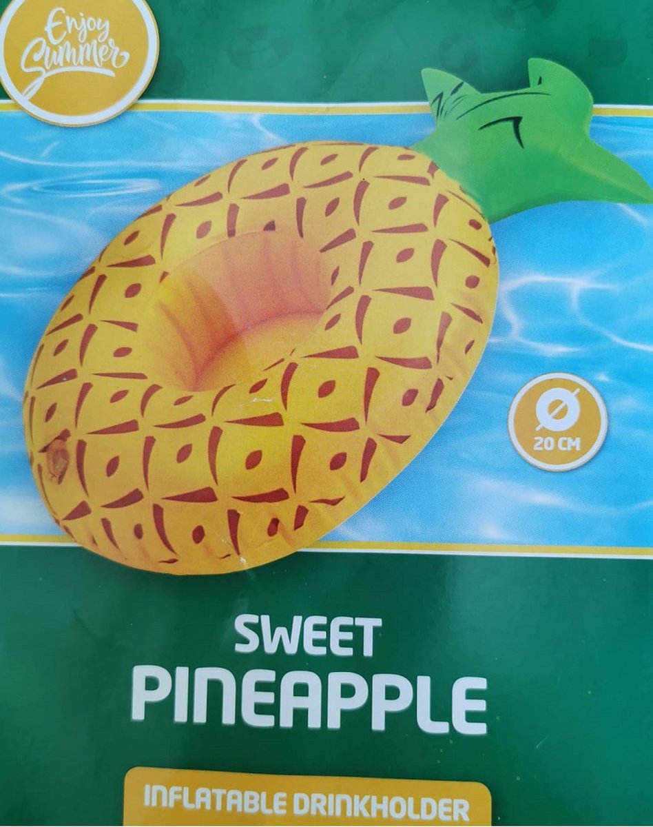 Opblaasbaar Enjoy Summer - Ananas - Zwembad - Zee - Water - Cupholder - Bekerhouder - Geel - 20 cm