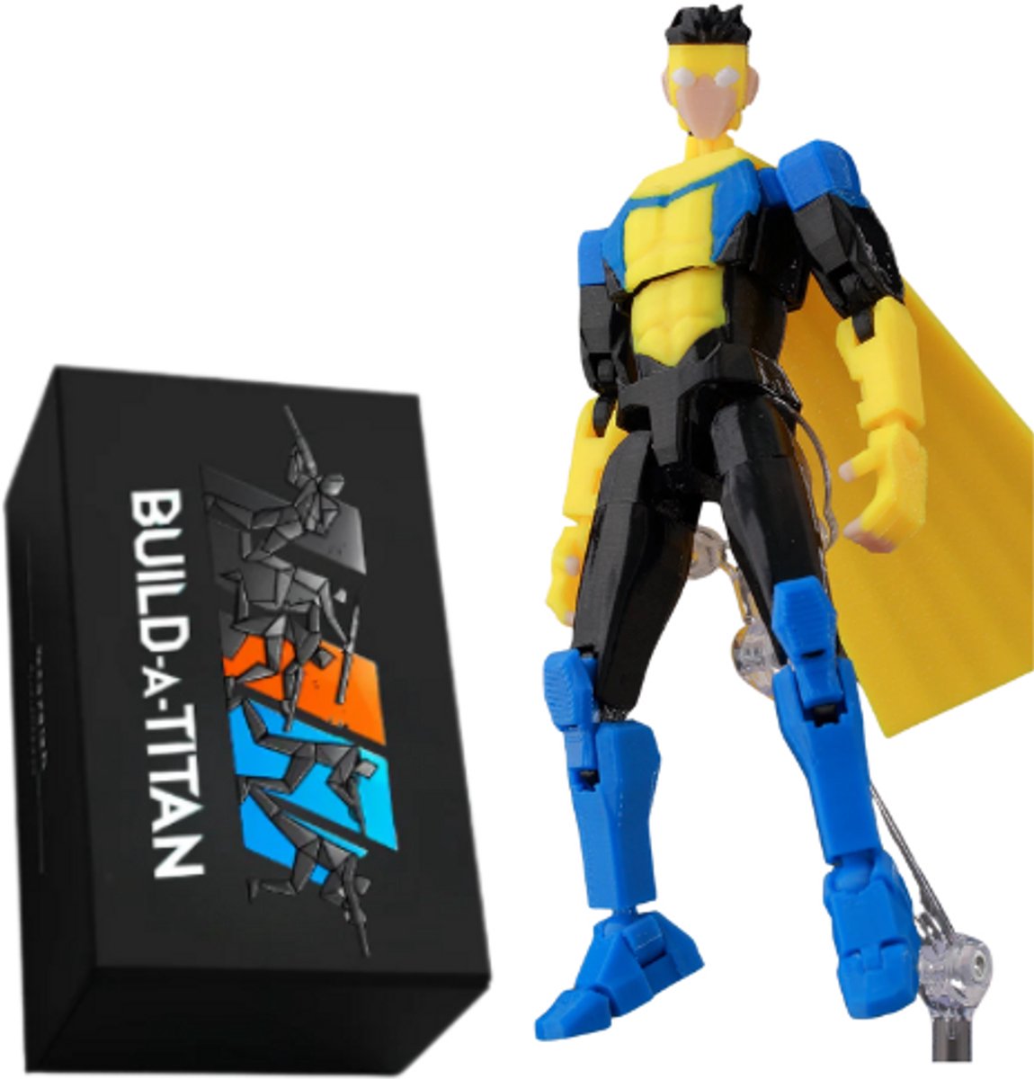 Build-a-Titan™ Indestructible Triple Strike Hero – Poseerbare Anime Actiefiguur – Blauw / Geel / Zwart Design – Volledig Gemonteerd – Verwisselbare Onderdelen – 13 cm