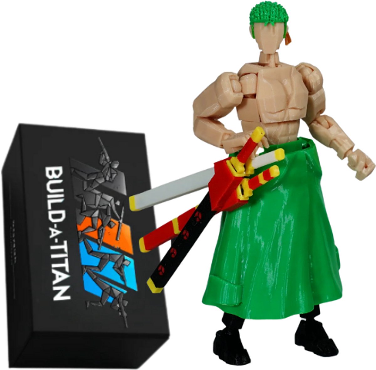 Build-a-Titan™ Triple Blade Warrior Zoro – Poseerbare Actiefiguur met 3 Katanas – Volledig Gemonteerd – Verwisselbare Armen en Hoofd – Anime-Inspiratie – 13 cm