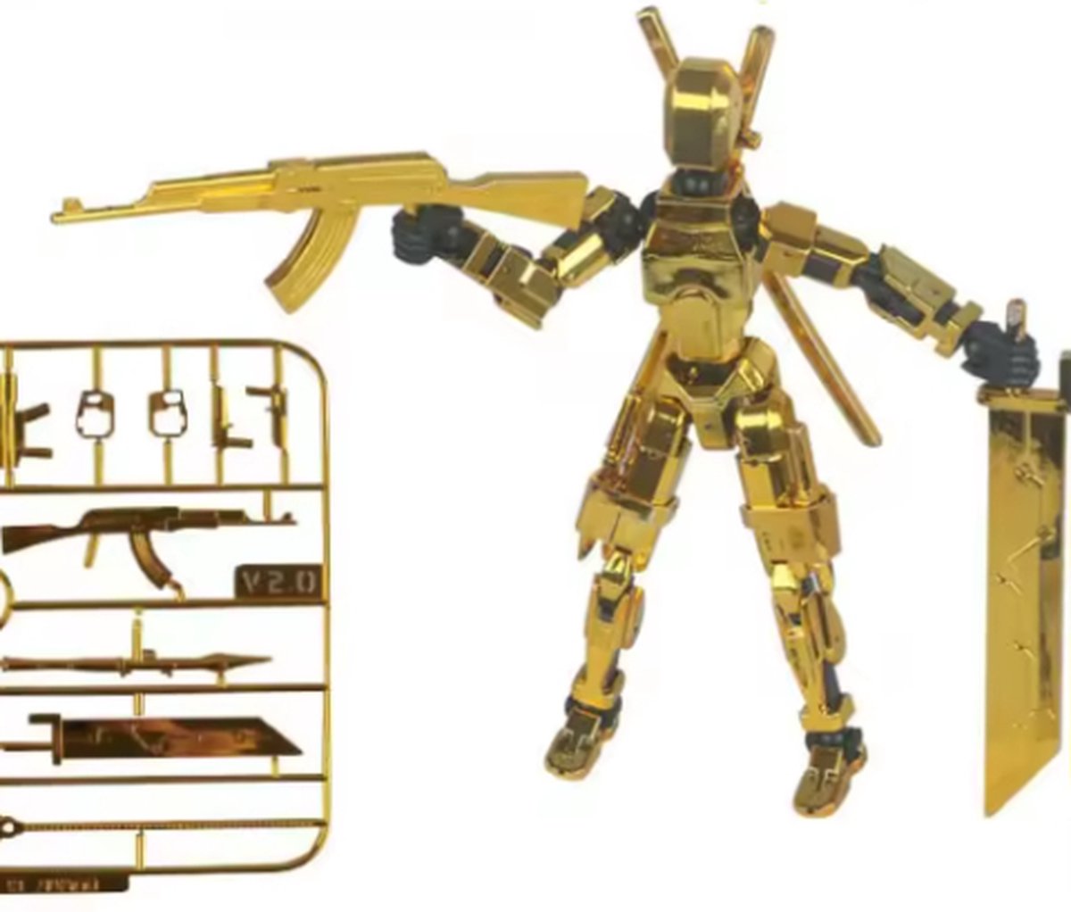 Enluxe Goud Metallic PRO T13 Stick Action Figure – Flexibele Beweegbare Pop, Verwisselbare Handen en Speelgoedwapens, Creëer je Eigen Gevechtsscene, Perfect voor Kinderen en Verzamelaars
