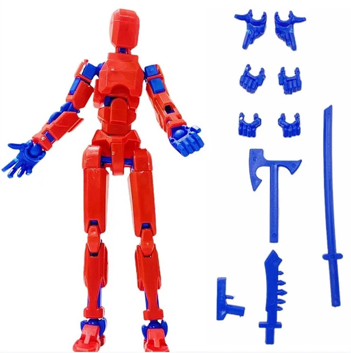 Enluxe Multi T13 Stick Action Figure – Flexibele Beweegbare Pop in Rood en Blauw, Verwisselbare Handen en Speelgoedwapens, Creëer je Eigen Gevechtsscene, Perfect voor Kinderen en Verzamelaars
