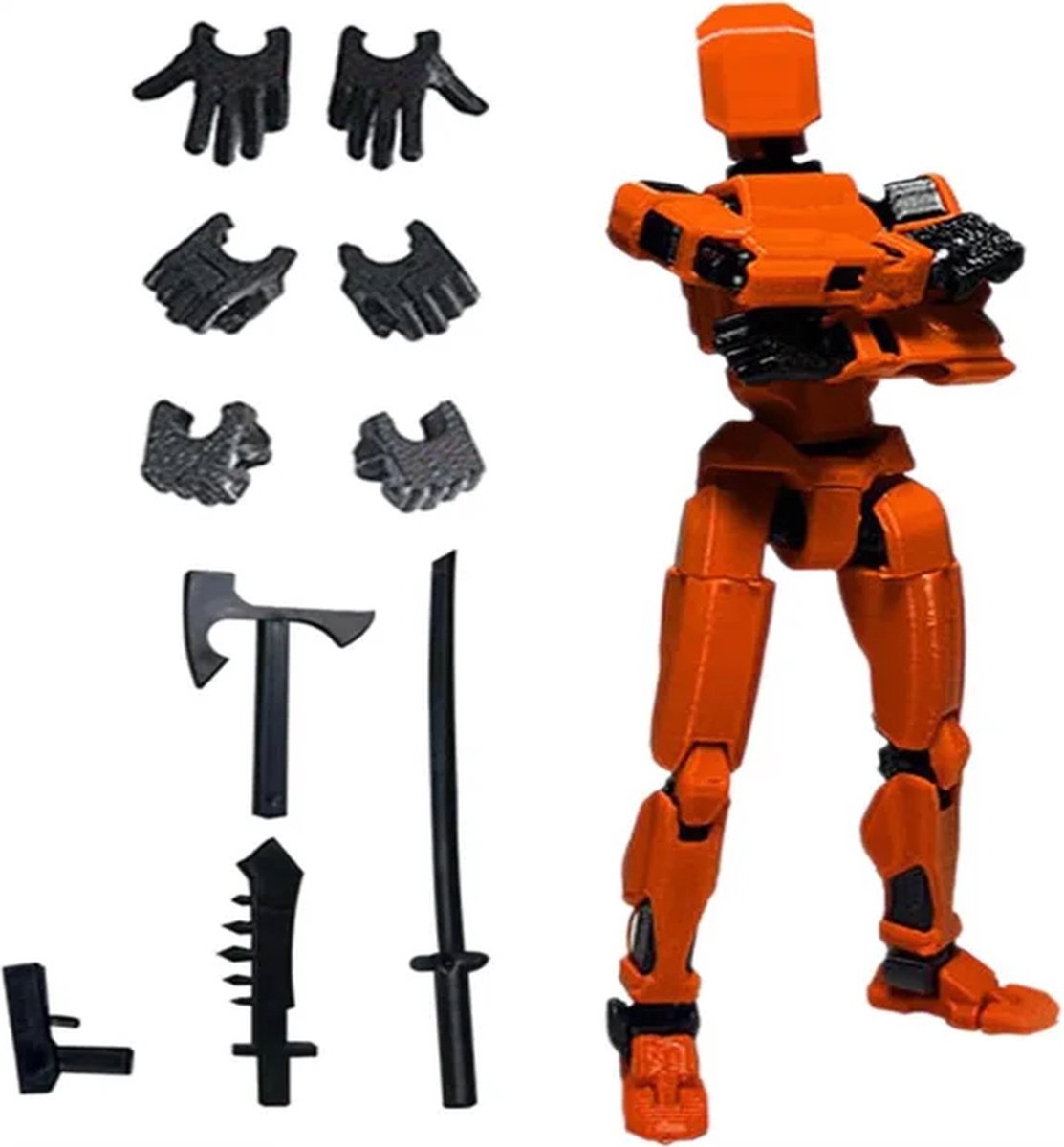 Enluxe Oranje T13 Stick Action Figure – Flexibele Beweegbare Pop, Verwisselbare Handen en Speelgoedwapens, Creëer je Eigen Gevechtsscene, Perfect voor Kinderen en Verzamelaars