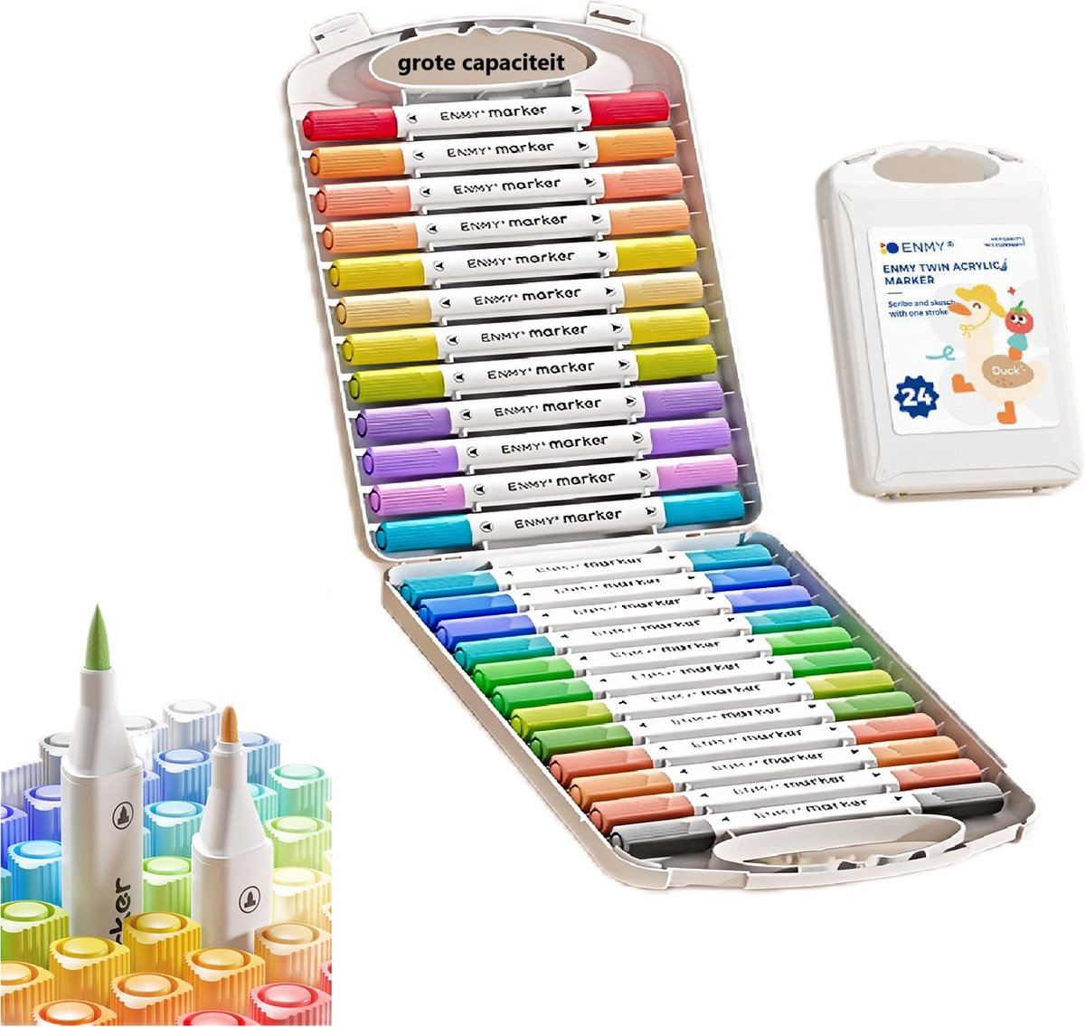 Acryl Marker Verfstiften(24 stuks grote capaciteit) - 24 Kleuren met doos- Dual tip-met dubbele penpunt- Acrylverf Tekenset- Acrylstiften- Acrylic Verf Markers Met Fijne Tip Ronde Tip -Voor Schilderen Canvas Glas Keramiek Decoreren