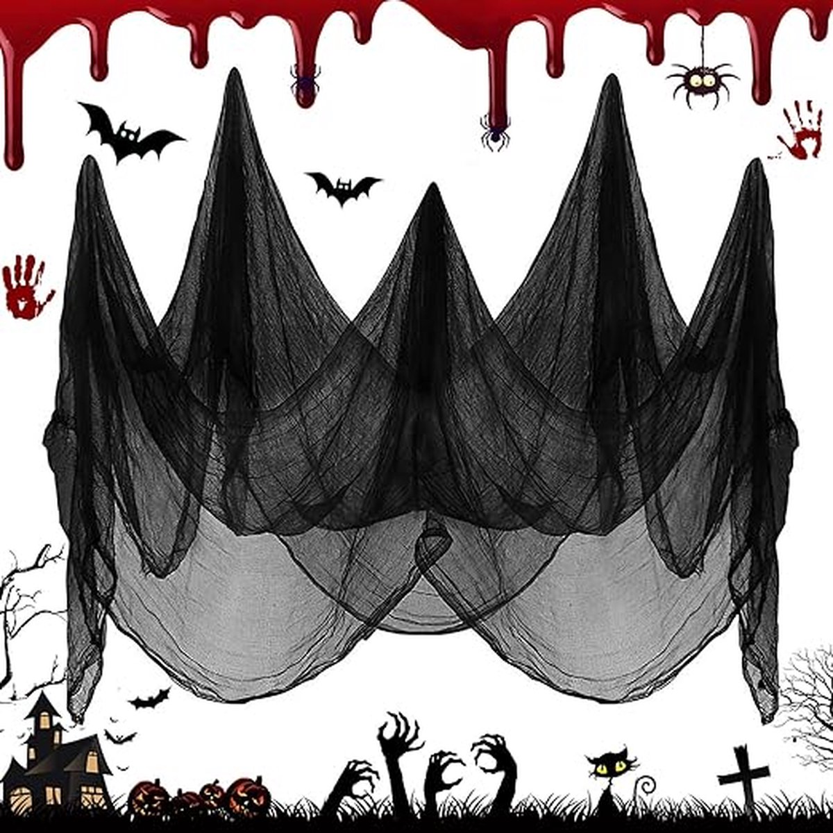 Equivera Halloween Decoratie - Halloween Versiering - Horror Versiering - voor Binnen en Buiten - Spin, Heks, Skelet, Pompoen en Spoken - 2024