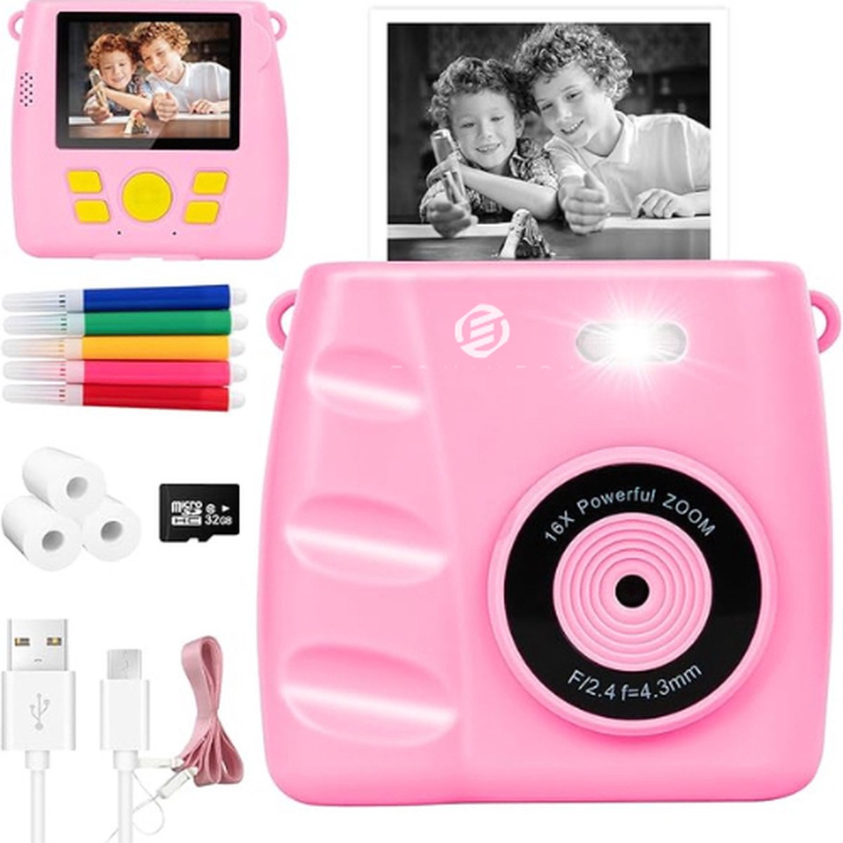 Equivera Kindercamera met Foto Printer - Kindercamera - Printcamera - Digitale Camera Kinderen - Speelgoed Camera