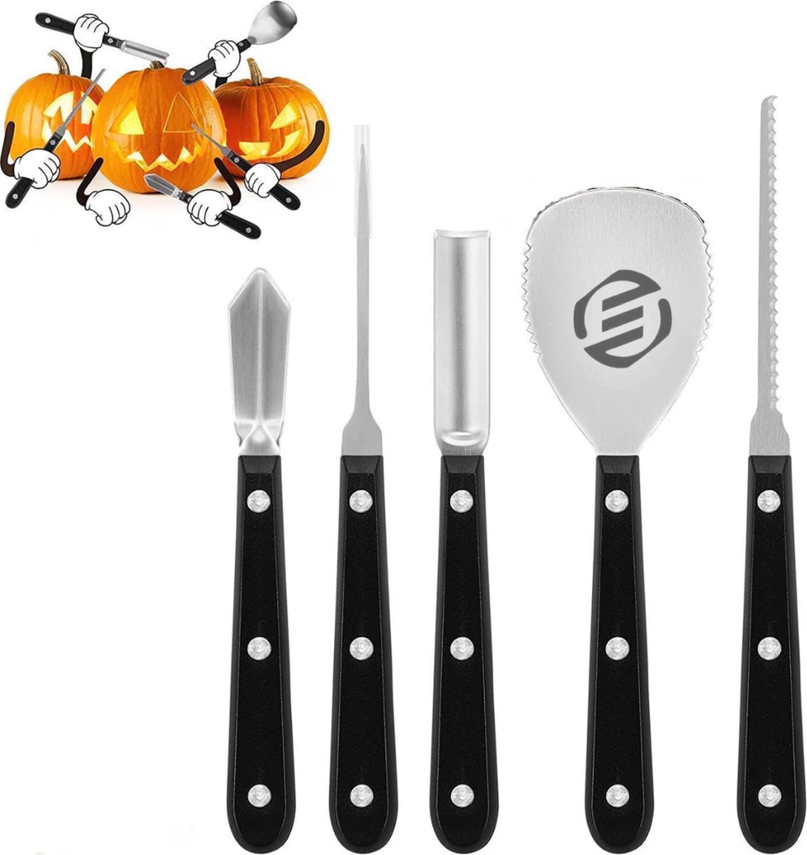 Equivera Pompoen Snijset - Halloween pompoen snijset - pompoen snijgereedschap set - 5 stuks Halloween pompoen snijgereedschap voor Halloween decoraties (zwart)