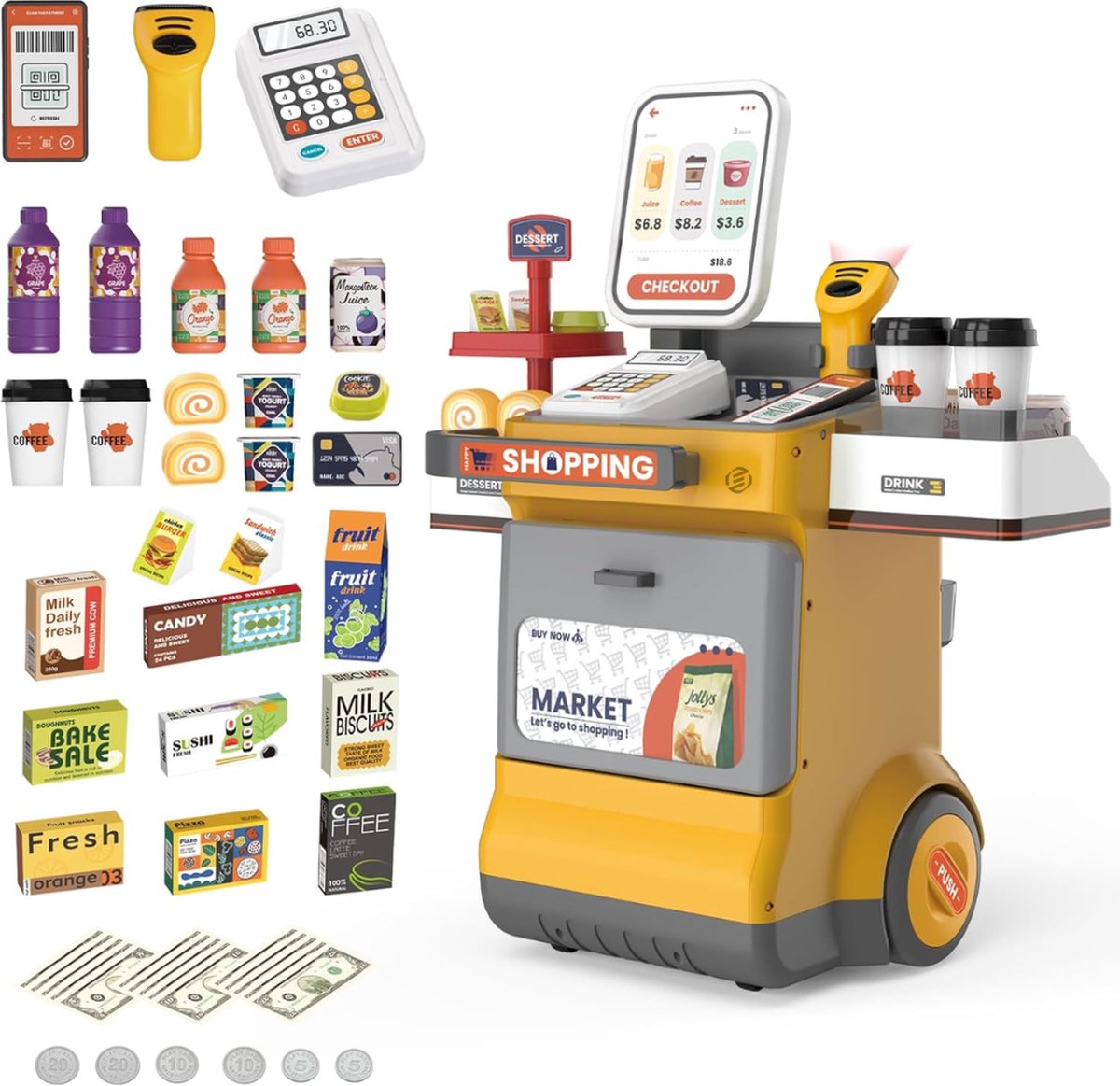 Equivera Speelgoed Kassa - Speelgoedkassa - Met Accessoires - Speelgoed Winkeltje - Speelgoedwinkel