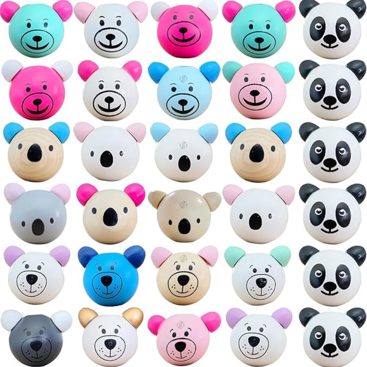 Equivera houten kralen met gezichtje - 30 stuks houten kralen met gezicht - Koala en panda gezicht - Houten kralen voor DIY knutselprojecten, kwastkettingen en armbanden
