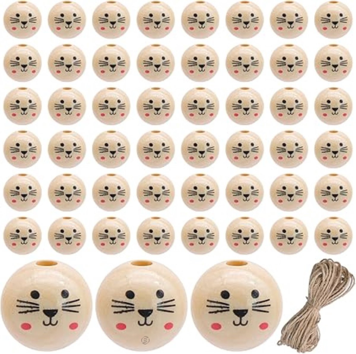   houten kralen met gezichtje - 50 stuks Houten Kralen met Kat Gezicht - 20mm Ronde Houten Kralen met Lachend Gezicht, Kralen met Gat voor Knutselprojecten, DIY Craft en Versieringen