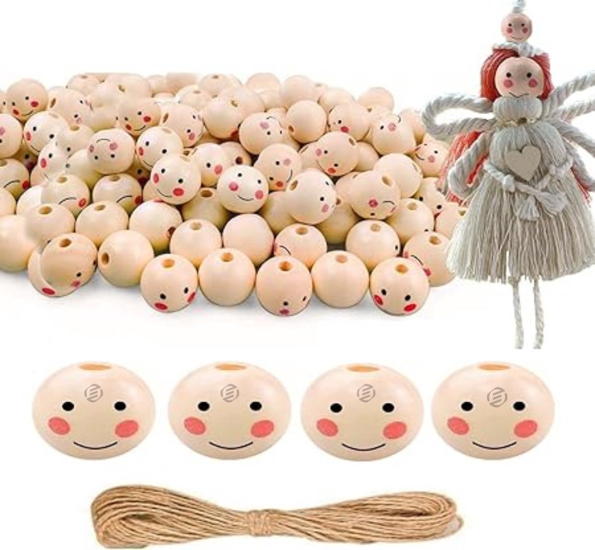   houten kralen met gezichtje - Houten Hoofden voor Wormen - 20mm Houten Hoofden met Gezicht en Lach - Houten Ronde Kralen - DIY Houten Ballen voor Kinder Sieraden Accessoires