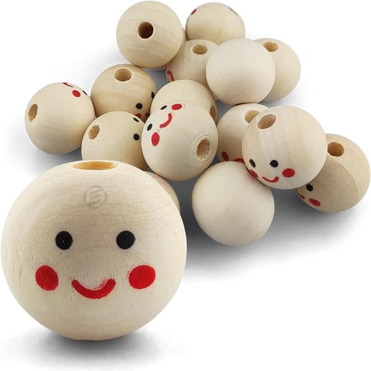   houten kralen met gezichtje - Houten Kralen 18 stuks - Ronde Kralen met Lachend Gezicht - 20mm x 18mm Engelshoofden - Natuurlijke Knutselkralen voor Macramé Decoratieve Ballen voor Knutselen en Sieraden met Gat