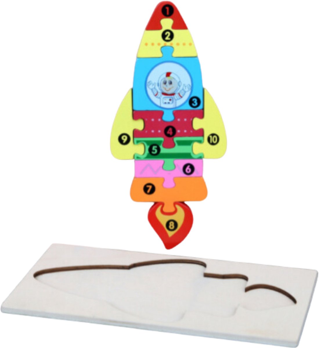 Eramic - Houten Puzzel Raket - Gratis Verzending - 3D Puzzels - Kinderen 2, 3, 4 & 5 Jaar - Educatief Speelgoed Voor Motoriek & Ruimtelijk Inzicht - Baby Cadeau - Kindercadeau - Kind Cadeau - Babycadeau