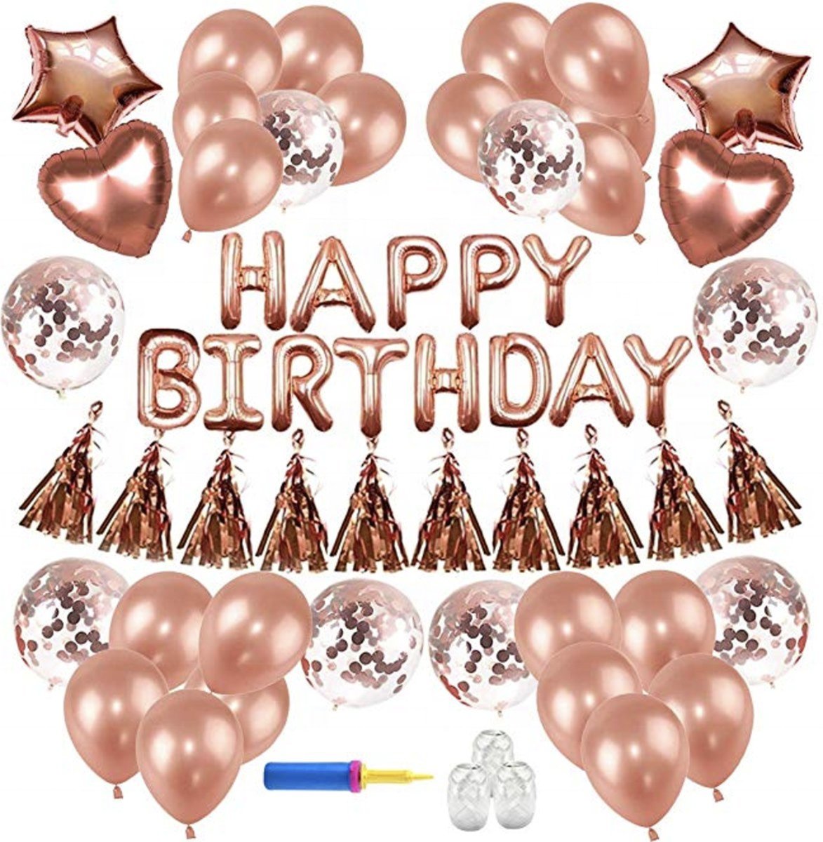 Verjaardag Decoratie Set (48 st.) - Esos® - folie ballonnen - sweet 16 - Happy Birthday - confetti ballonnen - tassel slinger - verjaardagsfeest - feestversiering - feest versiering - Rose gold