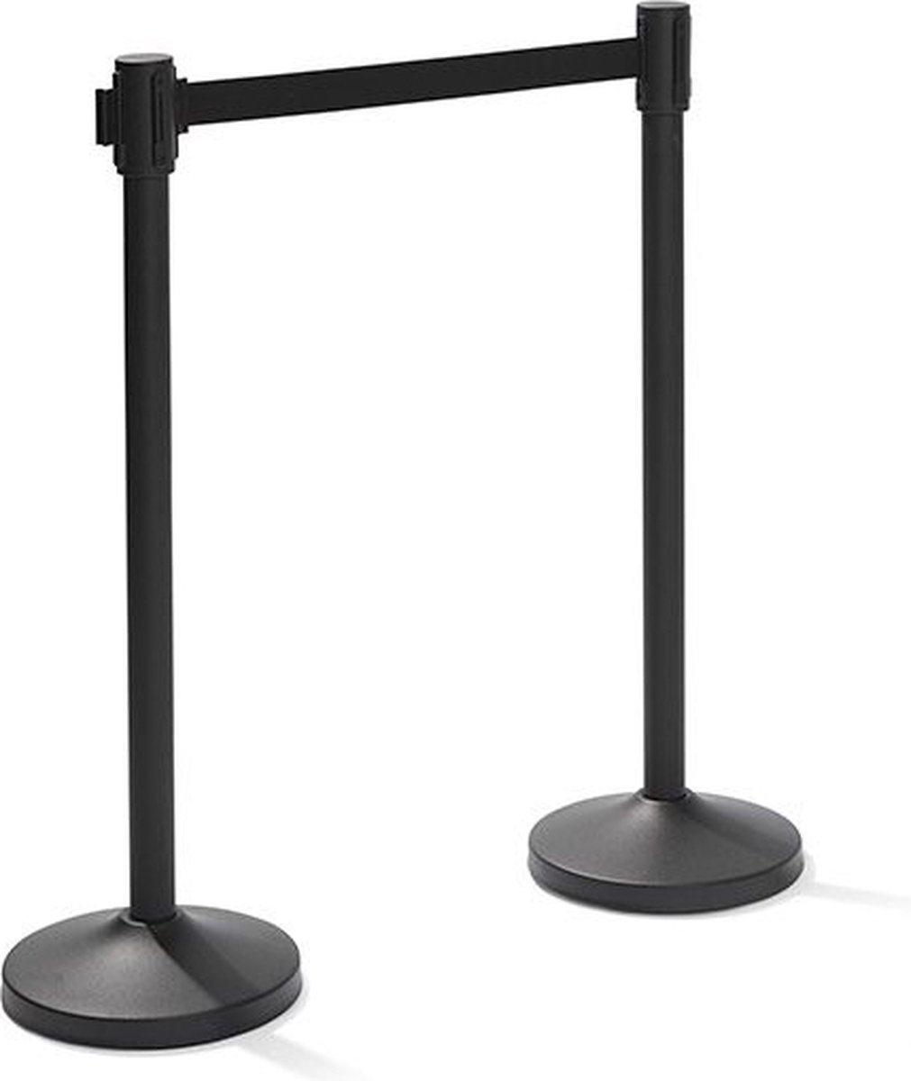 Essentials Afzetpaal zwart met zwarte band - Afsluitlengte 180 cm - voet Ø 32cm - paal Ø 5cm - hoogte 99 cm - 8 kg