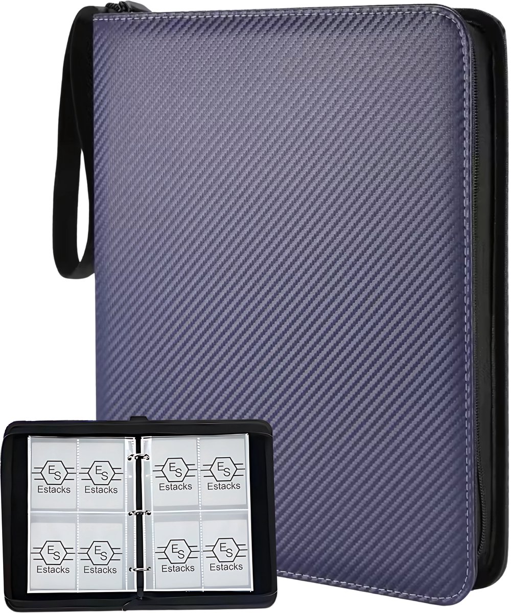 Estacks Verzamelmap voor 400 Kaarten – 4-Pocket Kaartenmap – Geschikt voor Ruilkaarten – Inclusief Card Sleeves – A5 Formaat – Blauw