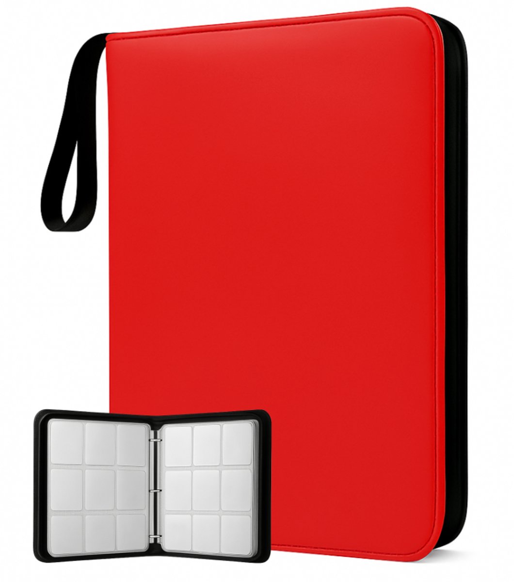 Estacks Verzamelmap voor 900 Kaarten – 9-Pocket Kaartenmap – Geschikt voor Ruilkaarten – Inclusief Card Sleeves – A4 Formaat – Rood