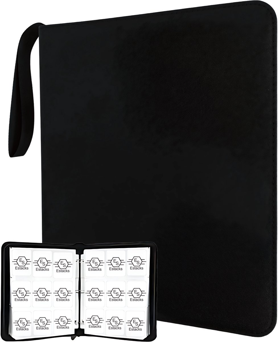 Estacks Verzamelmap voor 900 Kaarten – 9-Pocket Kaartenmap – Geschikt voor Ruilkaarten – Inclusief Card Sleeves – A4 Formaat – Zwart