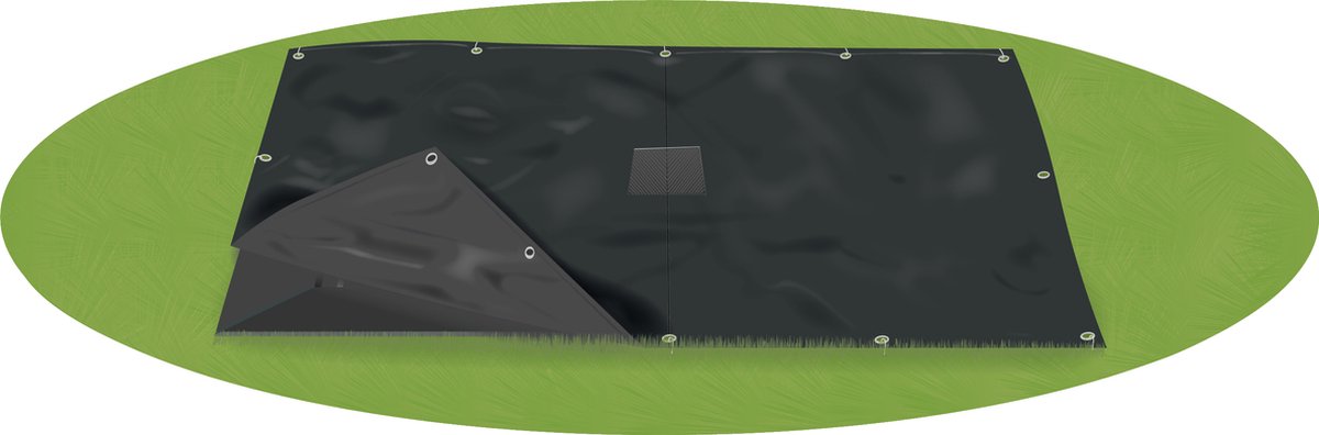 Universele Trampoline Beschermhoes Etan UltraFlat - t.b.v. 366 x 366 cm Trampoline - Zwart - Vierkant - Stevig Europees PVC - Afdekzeil - Afdekhoes - Regenhoes