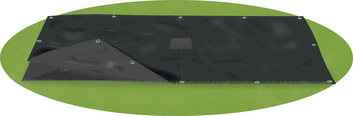 Universele Trampoline Beschermhoes Etan UltraFlat - t.b.v. 366 x 414 cm Trampoline - Zwart - Rechthoekig - Stevig Europees PVC - Afdekzeil - Afdekhoes - Regenhoes