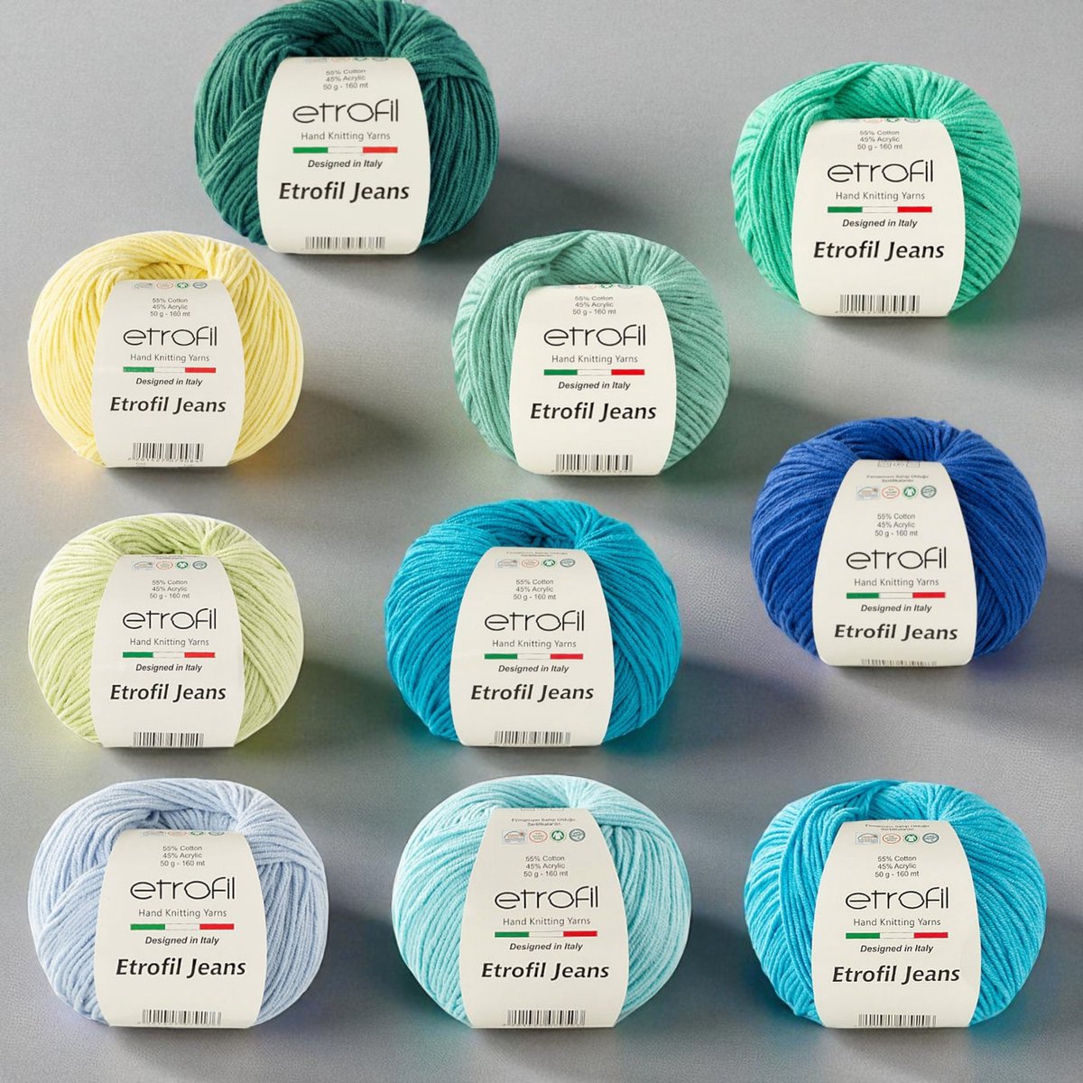 10-delige Jeans Haakgaren Set - Blauw - Groen - Geel - Etrofil - Jeans Haakgaren Pakket - 10 x 50gr - 160 meter per bol - Haken - Amigurumi