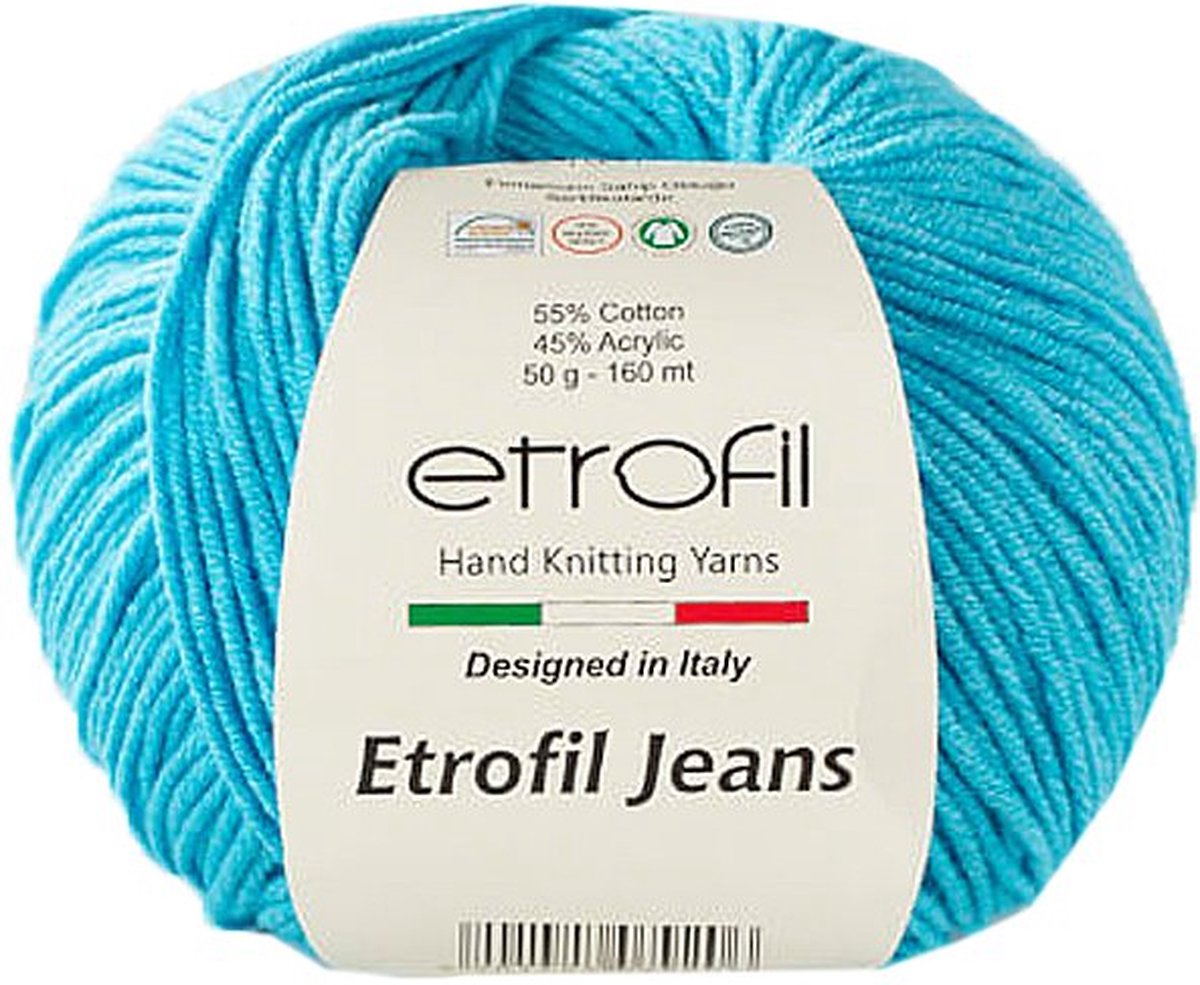 ETROFİL-Haak Garen-Brei Garen-55% Katoen 45% Acryl-Aqua  Blauw