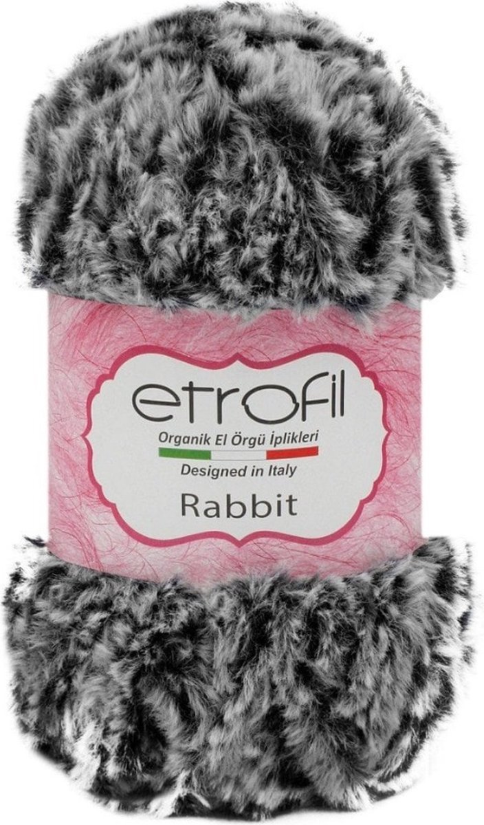 Etrofil Rabbit Bontgaren - Grijs / Zwart - 100% Polyester - 100gr - 65mt - 70907 - gehaakte knuffeldieren - Polyester bontgaren