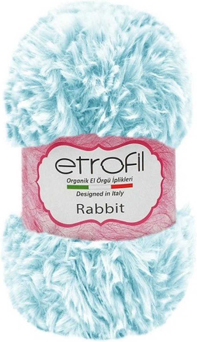 Etrofil Rabbit Bontgaren - Lichtblauw/Wit - 100% Polyester - 100gr - 65mt - 70552 - gehaakte knuffeldieren - Polyester bontgaren