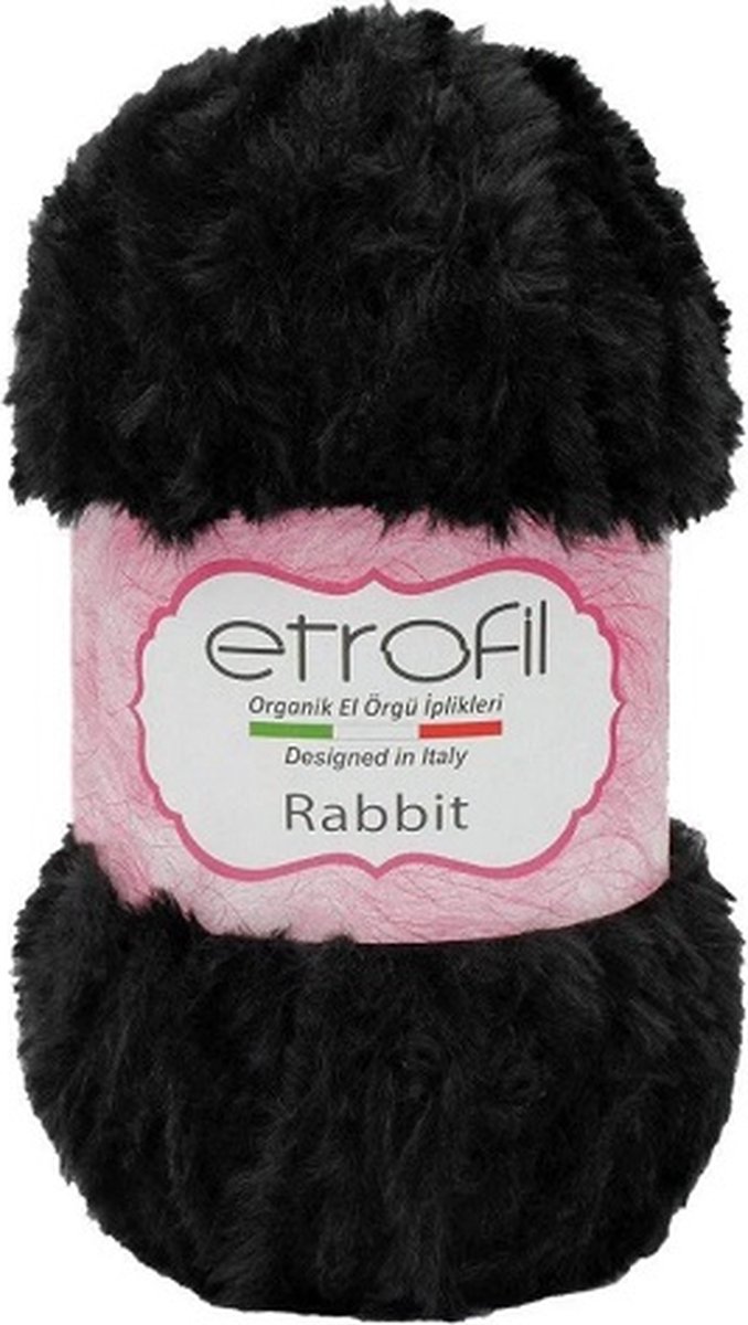 Etrofil Rabbit Bontgaren - Zwart - 100% Polyester - 100gr - 65mt - 70906 - gehaakte knuffeldieren - Polyester bontgaren