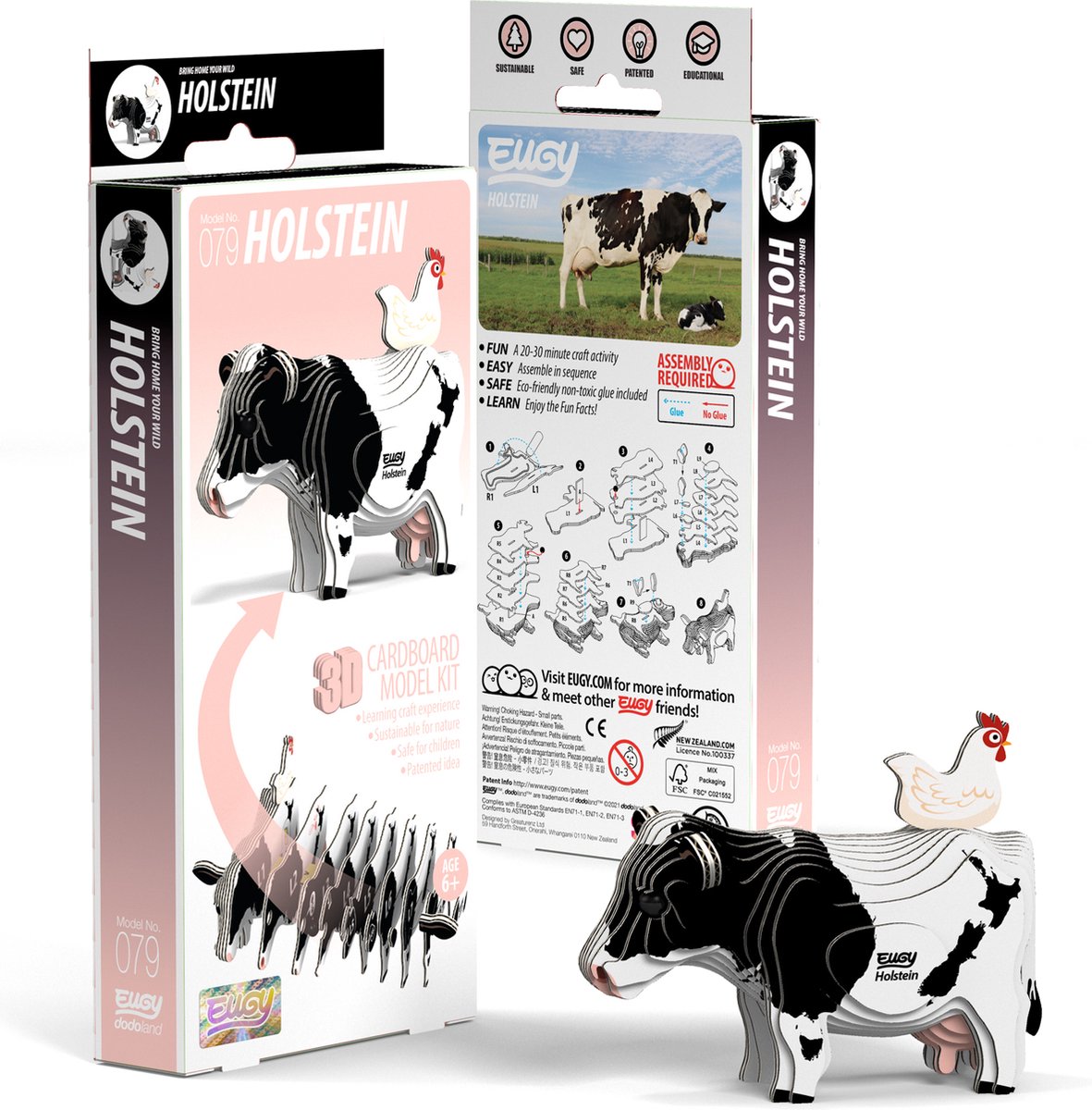 Eugy 3D Model: BOERDERIJDIER / HOLSTEIN Friese Koe 8,5x5x6,8cm, in karton, in box, 6+