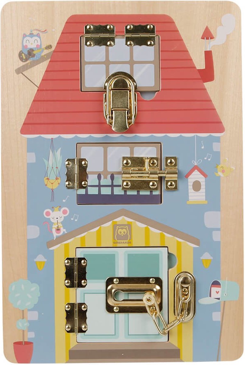 Eurekakids Activiteitenbord met Sloten - Houten Speelplank met 3 Sluitingen - Lock Game - 36 x 24 cm