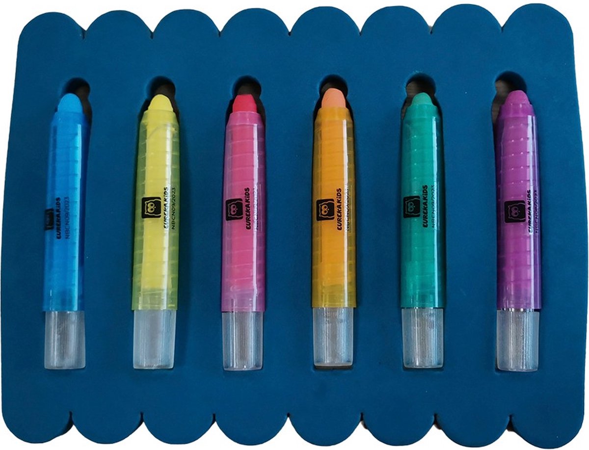 Eurekakids Badkrijtjes - Kleurtjes om in Bad te Tekenen - 6 Stuks - Krijtjes met Draaisysteem - Inclusief Houder