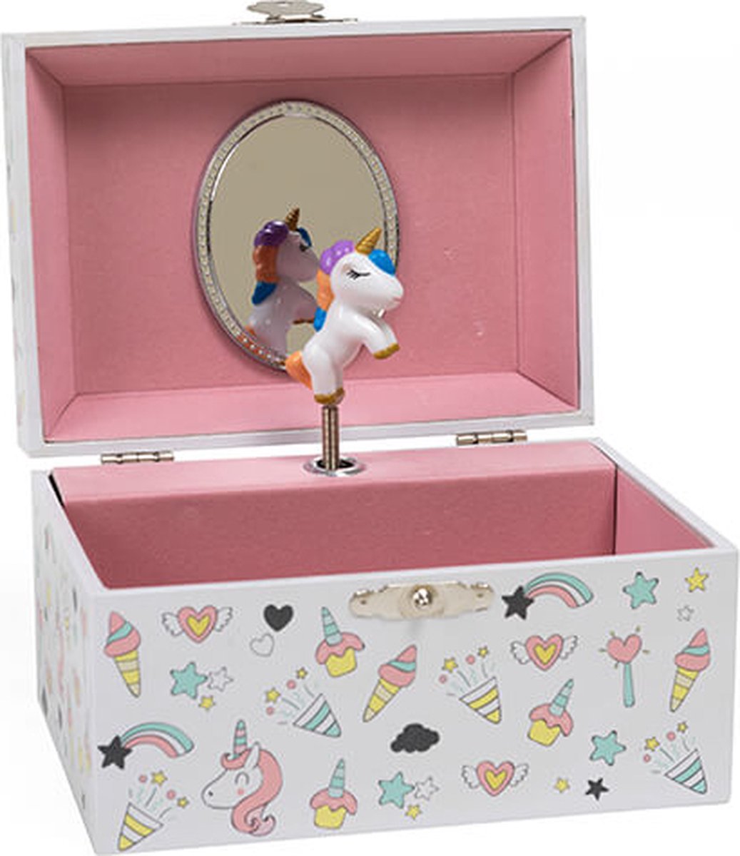     voor Sieraden - Sieradendoos met Dansende Unicorn - Wit met Roze