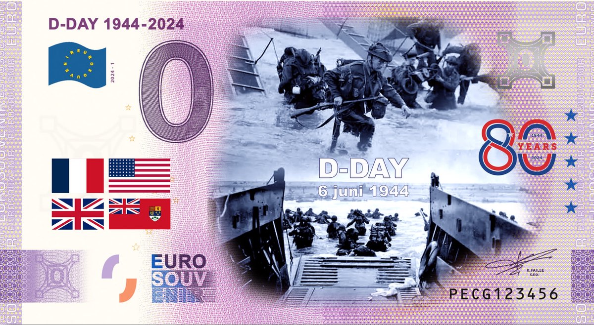 0 Euro biljet Nederland 2024 - D-Day 1944-2024 KLEUR