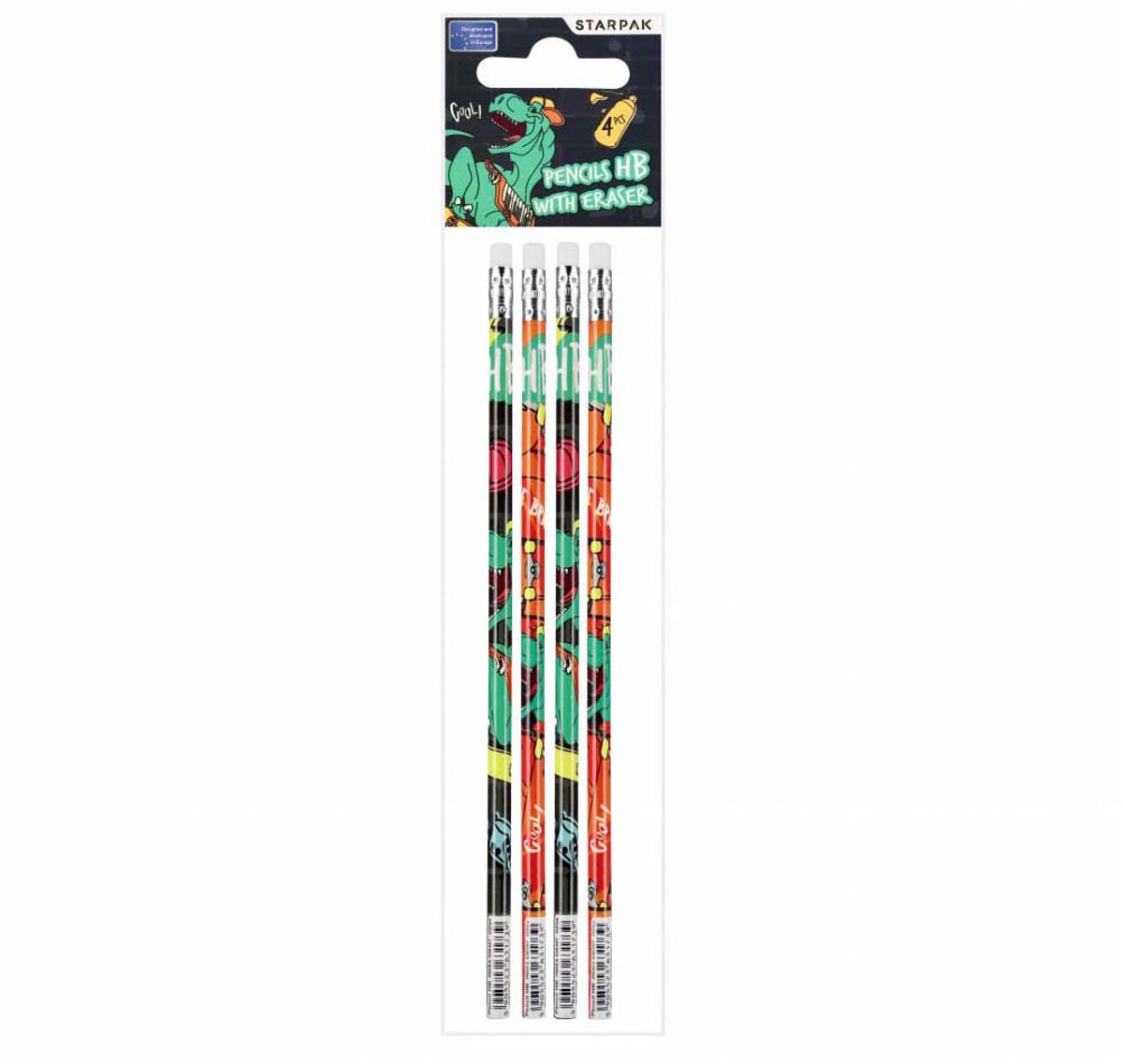 HB Potlood met Gum Skate Dino, 4st.